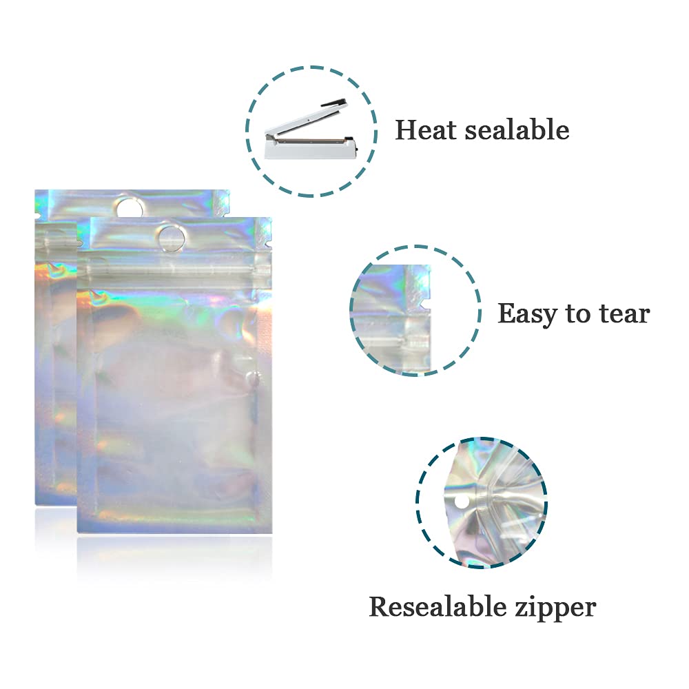 100 Pack 14X20Cm (5.5X7.9 Inch) Clear Front Resealable Heat Sealable Foil Bags With Hang Hole For Zip Bulk Food Storage Lock Bag